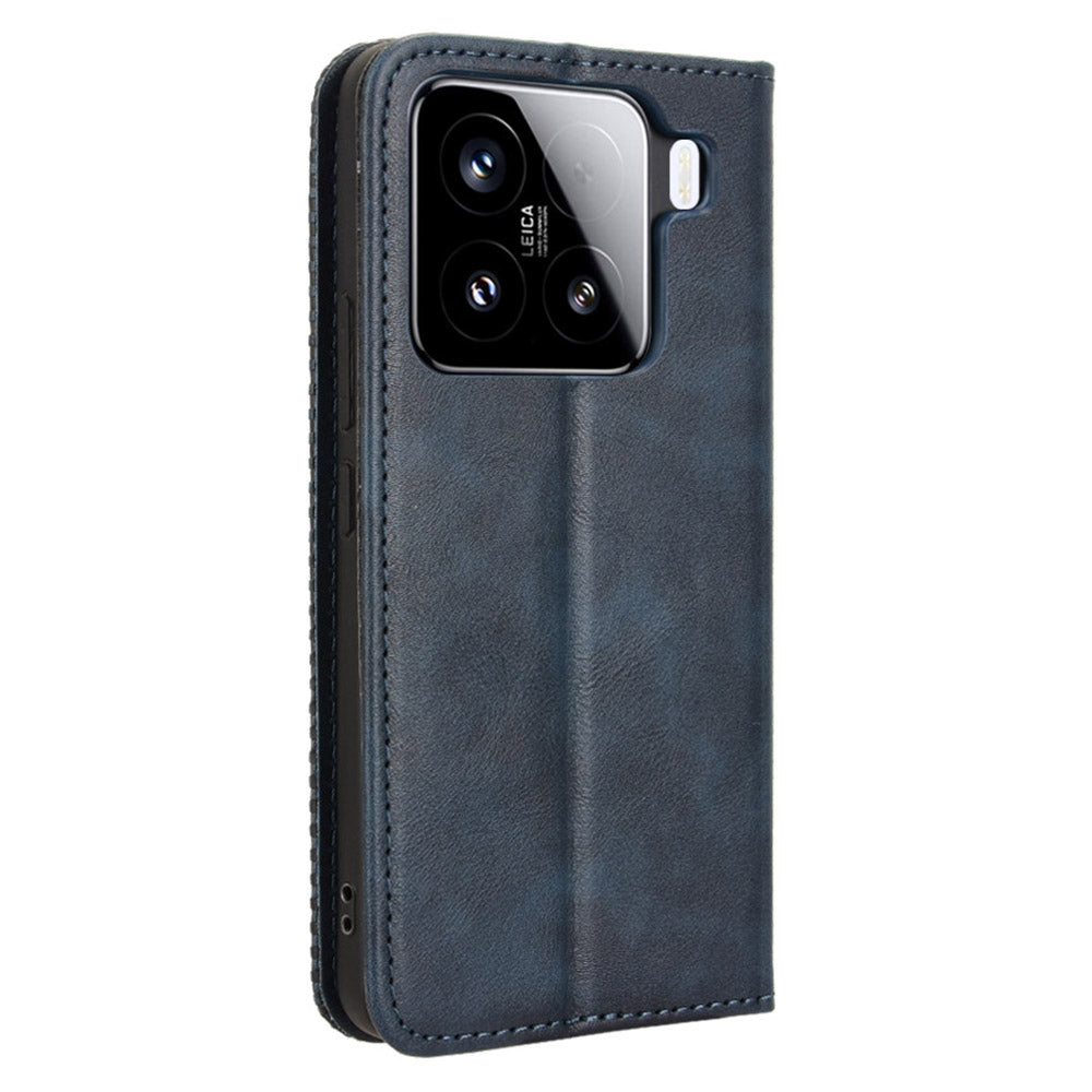 For Xiaomi 15 Leather Case Wallet Stand Retro Texture Phone Cover - Blue