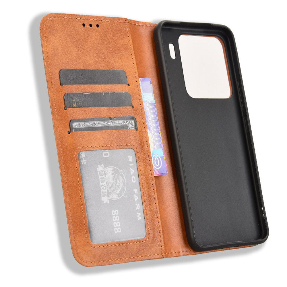 For Xiaomi 15 Leather Case Wallet Stand Retro Texture Phone Cover - Brown