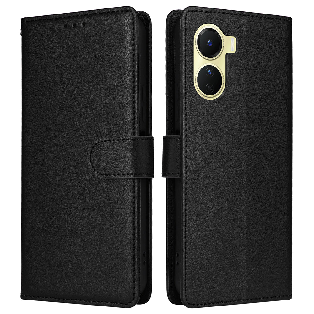 For vivo Y02s 4G / Y56 5G / Y16 4G Case Wallet Stand View PU Leather Phone Cover - Black