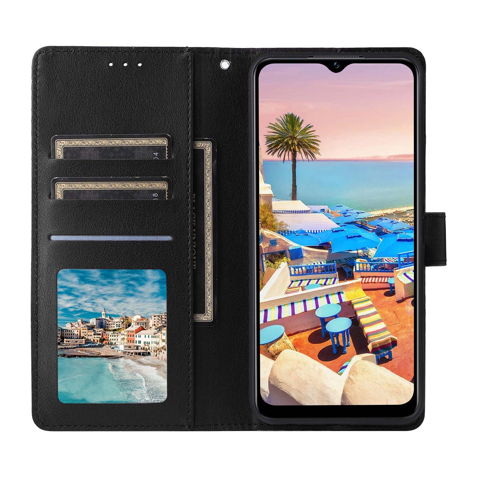 For vivo Y02s 4G / Y56 5G / Y16 4G Case Wallet Stand View PU Leather Phone Cover - Black