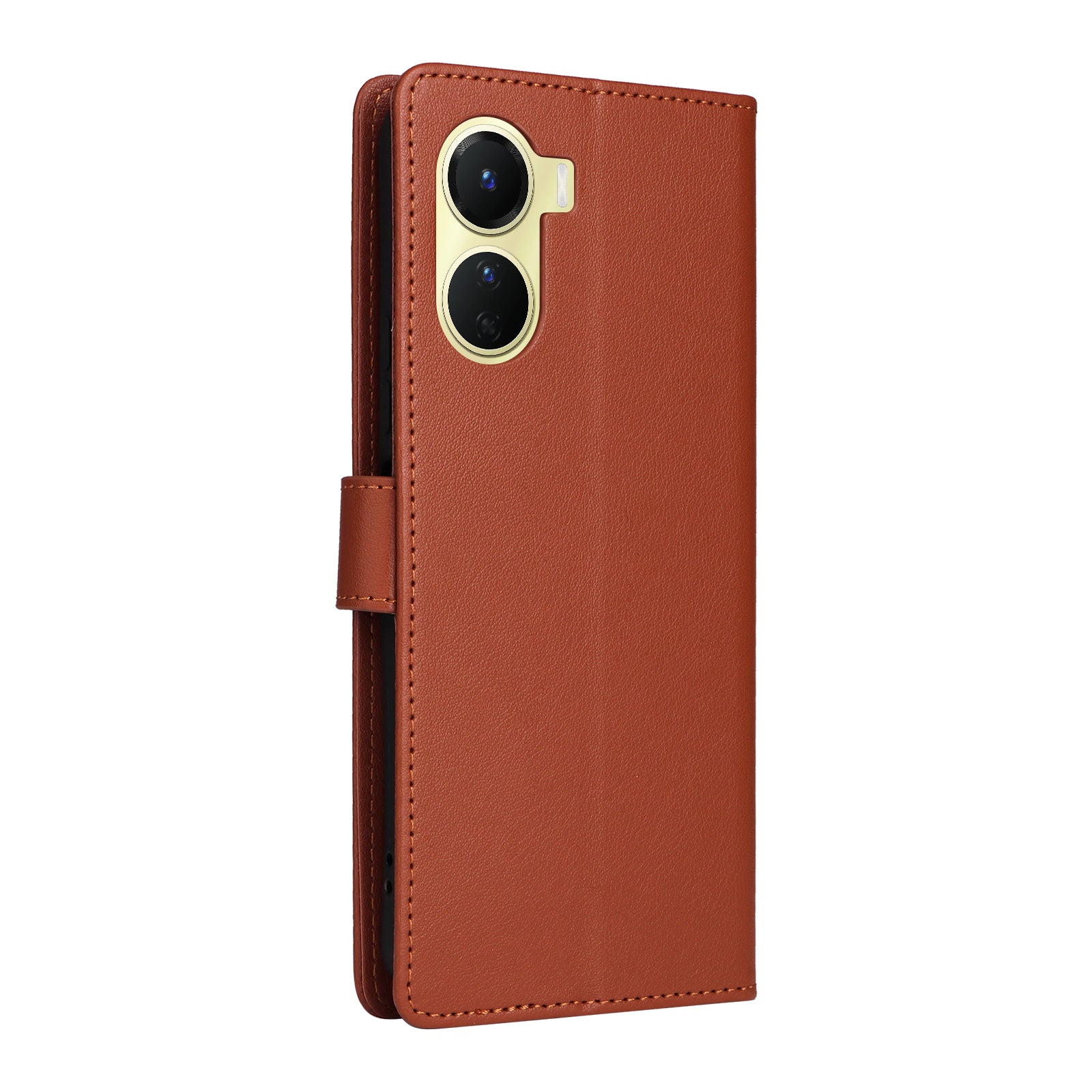 For vivo Y02s 4G / Y56 5G / Y16 4G Case Wallet Stand View PU Leather Phone Cover - Brown