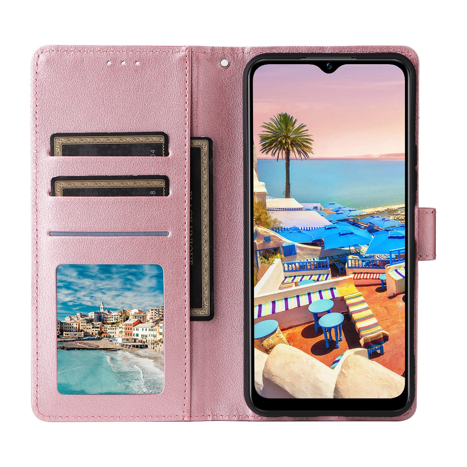 For vivo Y02s 4G / Y56 5G / Y16 4G Case Wallet Stand View PU Leather Phone Cover - Rose Gold