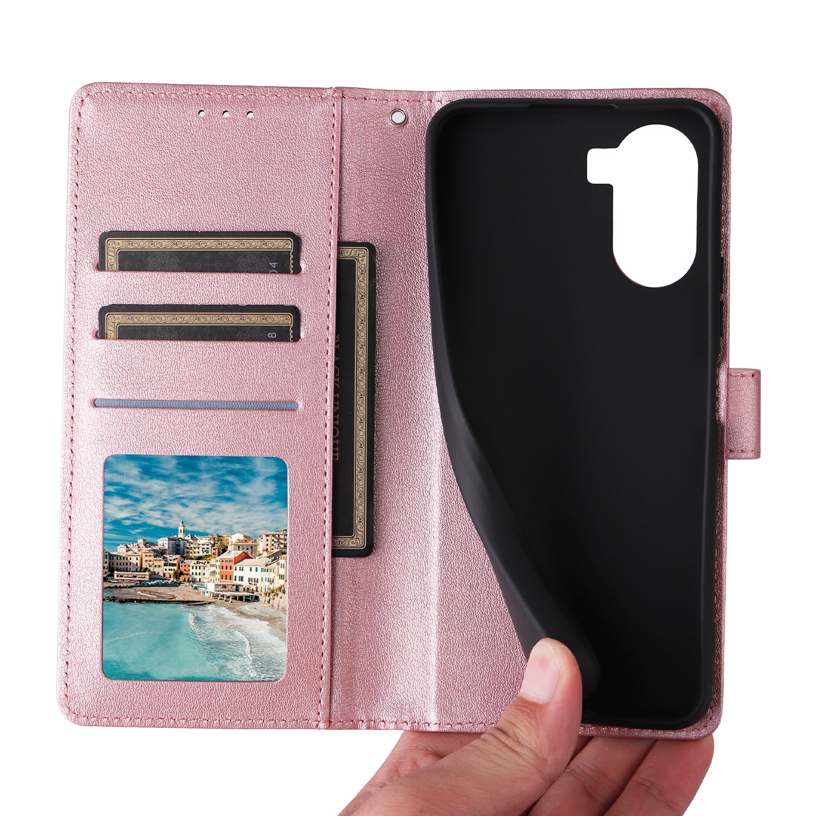 For vivo Y02s 4G / Y56 5G / Y16 4G Case Wallet Stand View PU Leather Phone Cover - Rose Gold