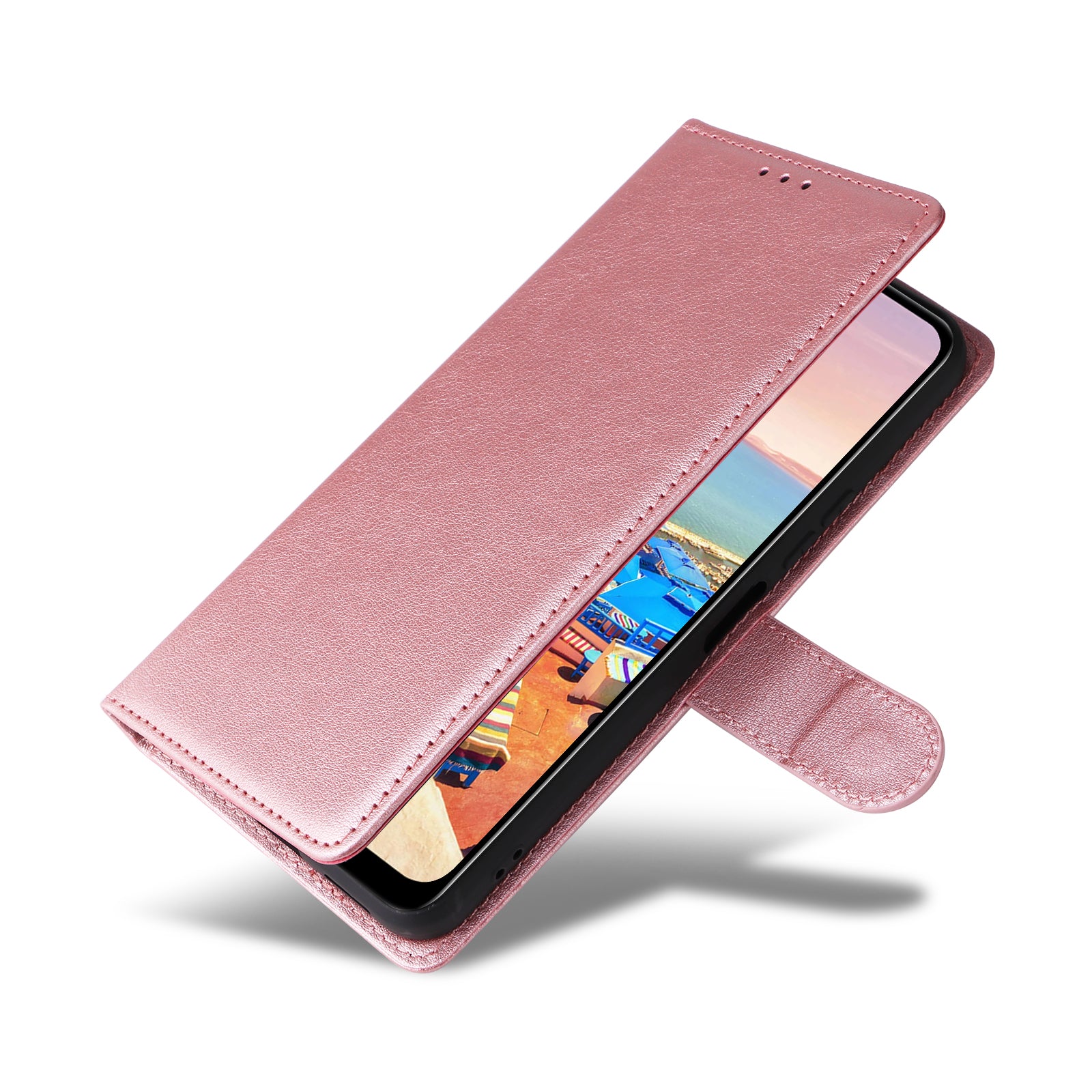 For vivo Y02s 4G / Y56 5G / Y16 4G Case Wallet Stand View PU Leather Phone Cover - Rose Gold