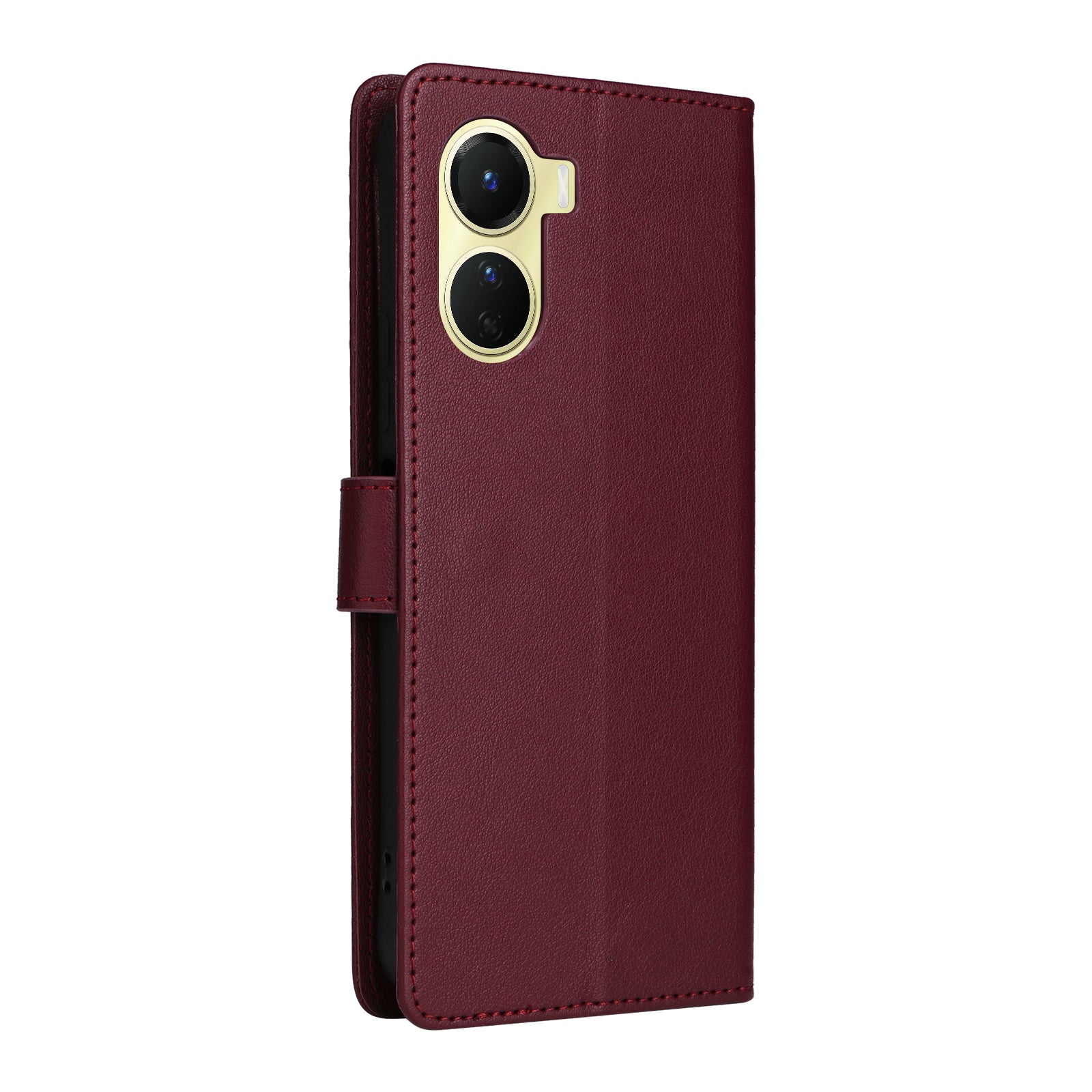 For vivo Y02s 4G / Y56 5G / Y16 4G Case Wallet Stand View PU Leather Phone Cover - Wine Red