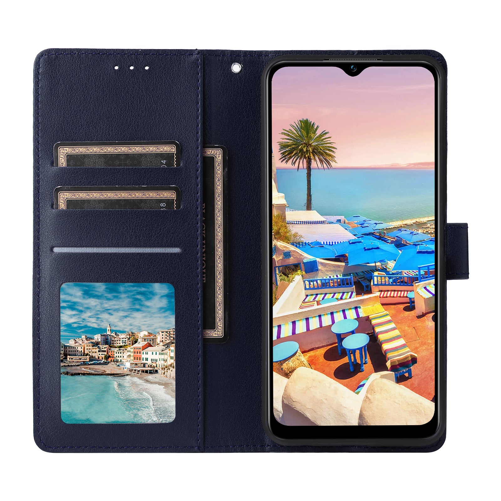 For vivo Y02s 4G / Y56 5G / Y16 4G Case Wallet Stand View PU Leather Phone Cover - Blue