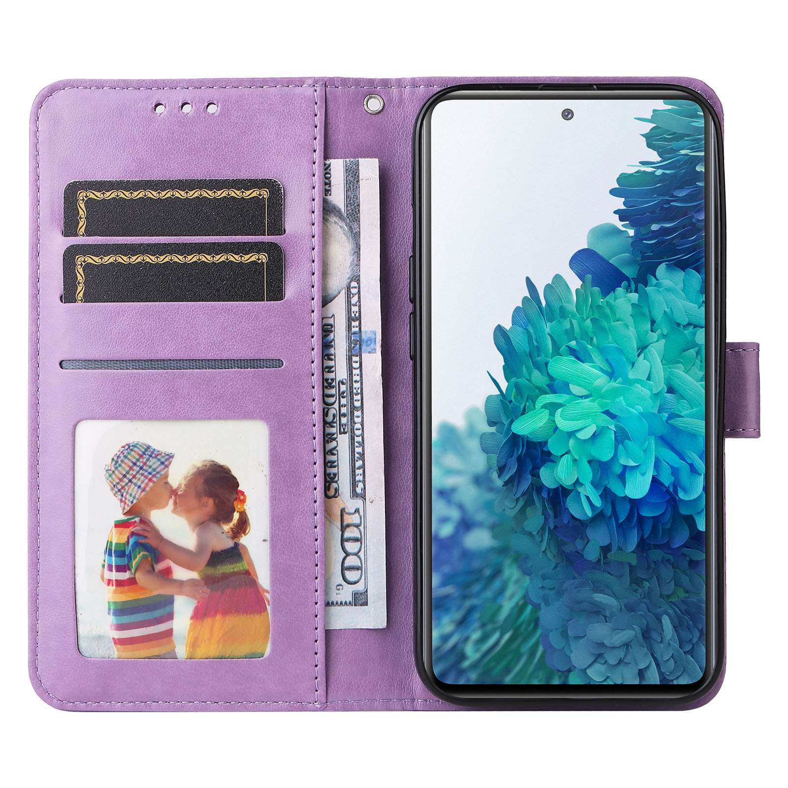 For Samsung Galaxy S20 FE / S20 FE 5G / S20 Lite Sunflower Imprinted PU Leather Case Stand Magnetic Clasp Wallet Phone Cover with Strap - Purple