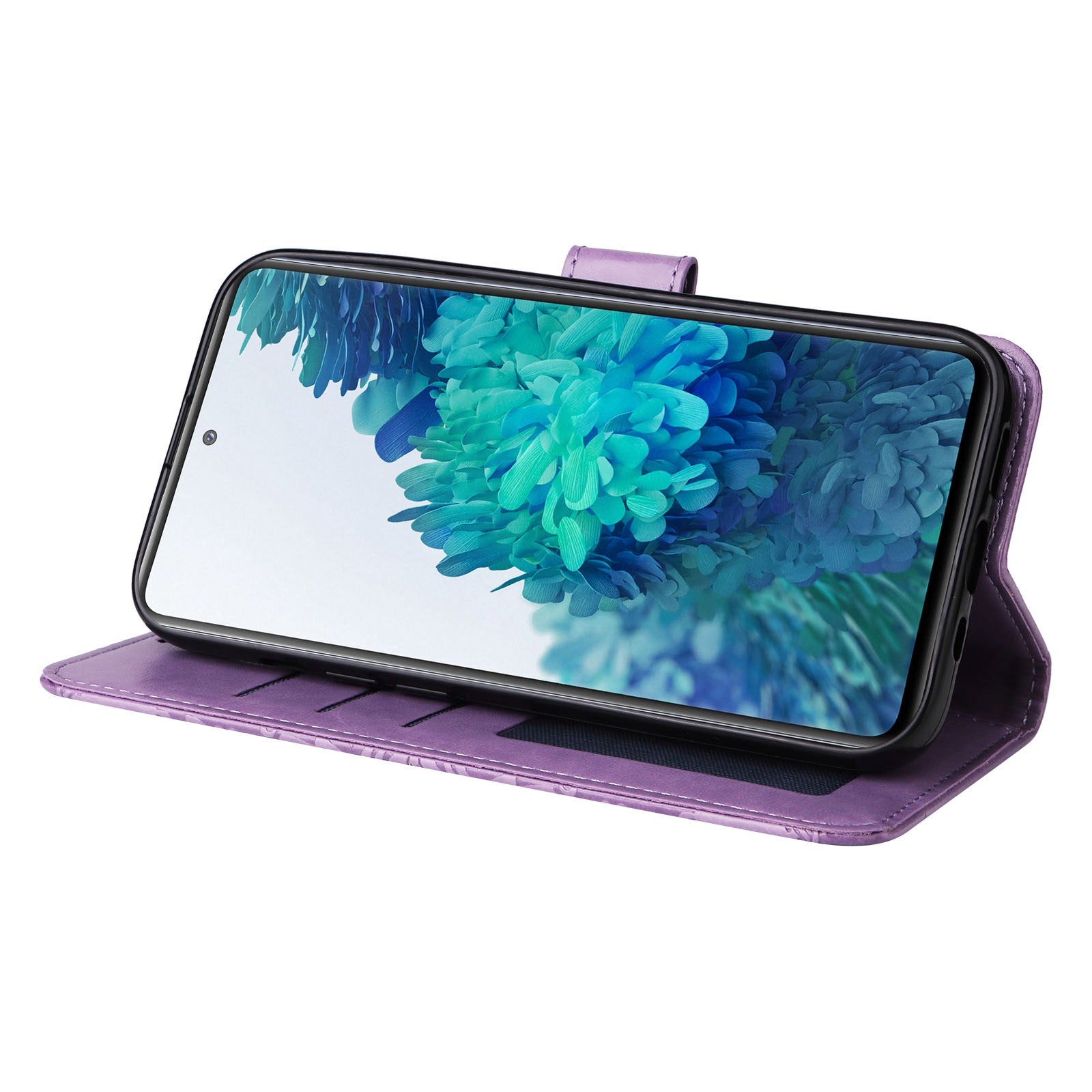 For Samsung Galaxy S20 FE / S20 FE 5G / S20 Lite Sunflower Imprinted PU Leather Case Stand Magnetic Clasp Wallet Phone Cover with Strap - Purple