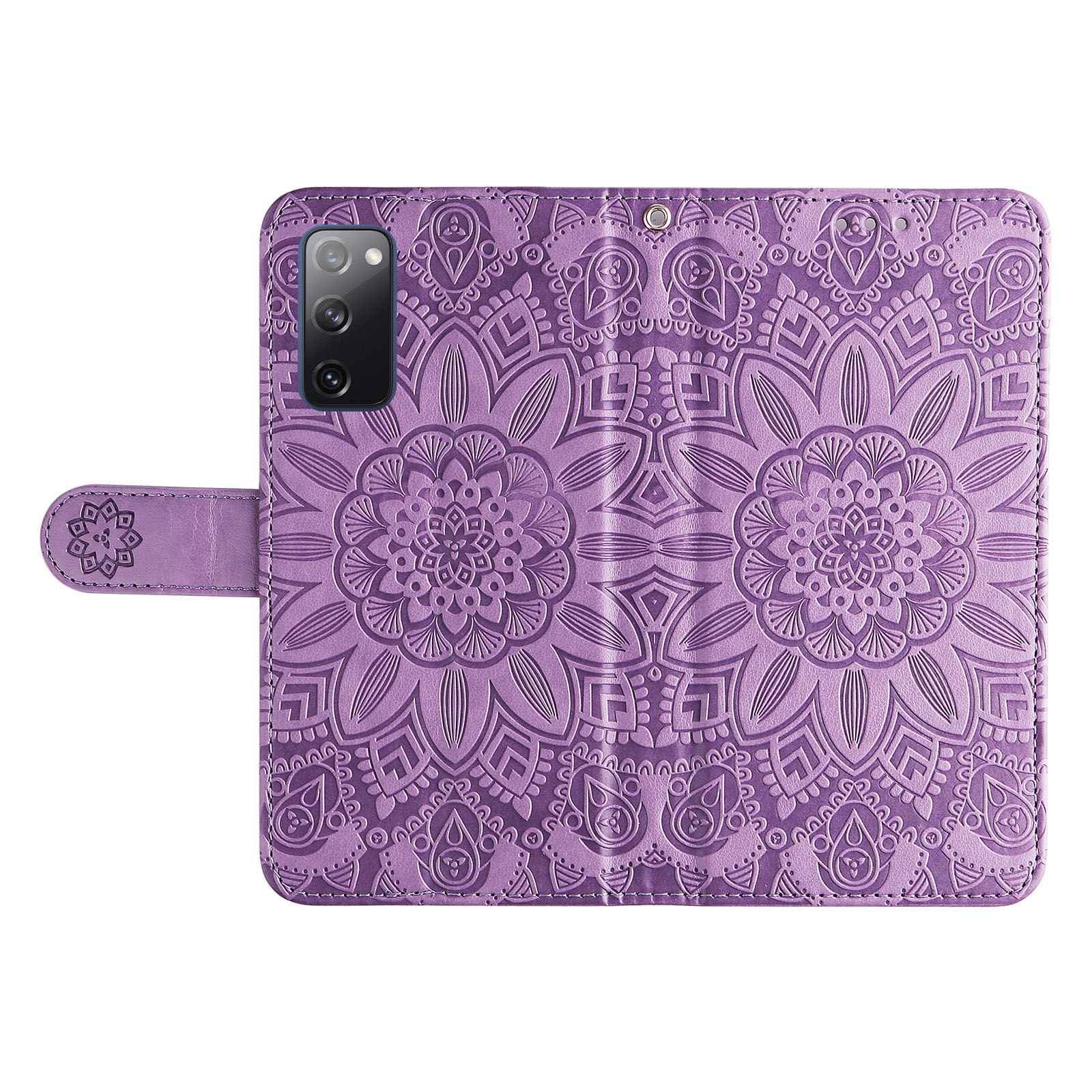 For Samsung Galaxy S20 FE / S20 FE 5G / S20 Lite Sunflower Imprinted PU Leather Case Stand Magnetic Clasp Wallet Phone Cover with Strap - Purple