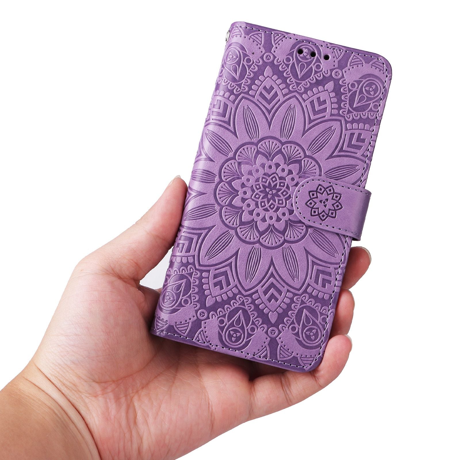 For Samsung Galaxy S20 FE / S20 FE 5G / S20 Lite Sunflower Imprinted PU Leather Case Stand Magnetic Clasp Wallet Phone Cover with Strap - Purple