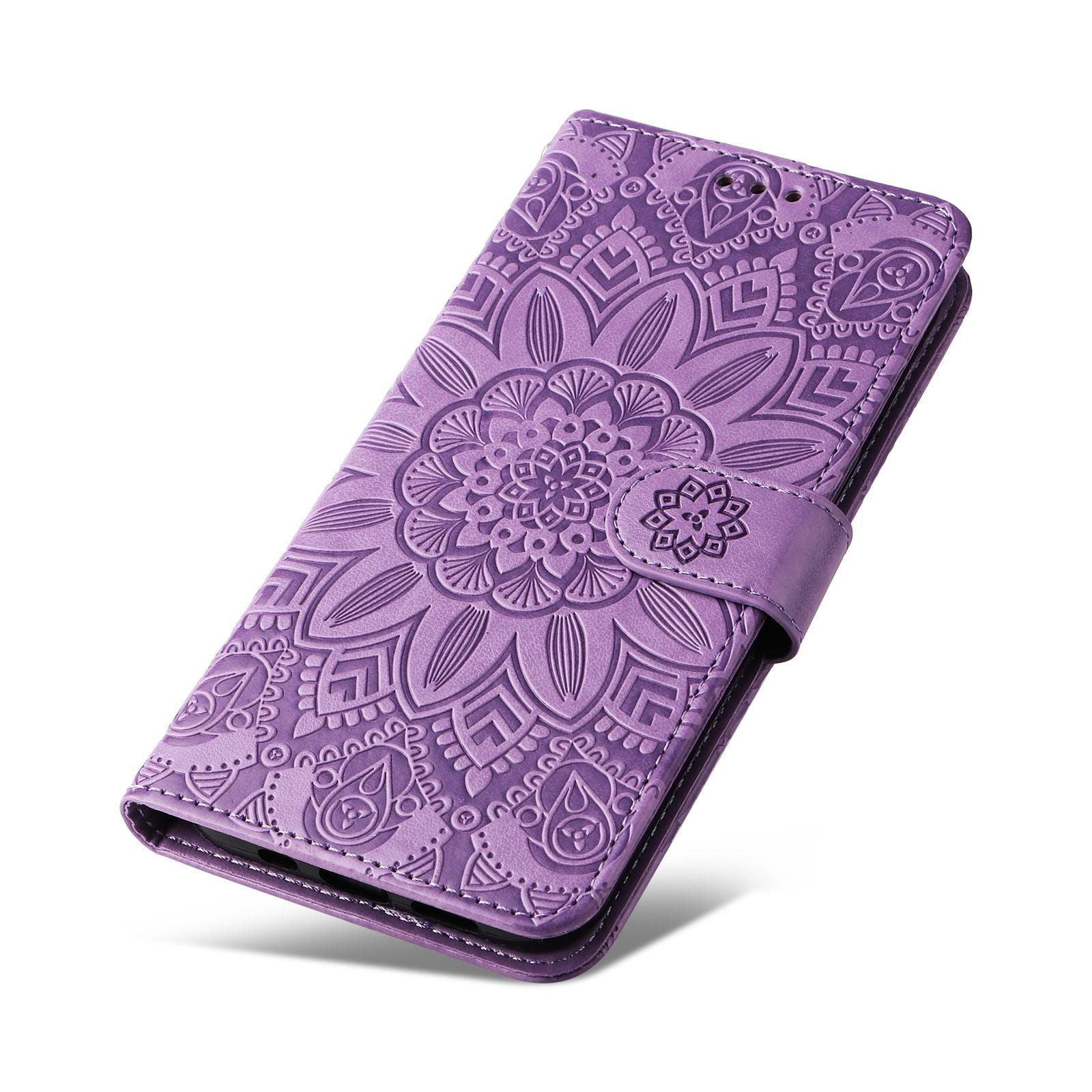 For Samsung Galaxy S20 FE / S20 FE 5G / S20 Lite Sunflower Imprinted PU Leather Case Stand Magnetic Clasp Wallet Phone Cover with Strap - Purple