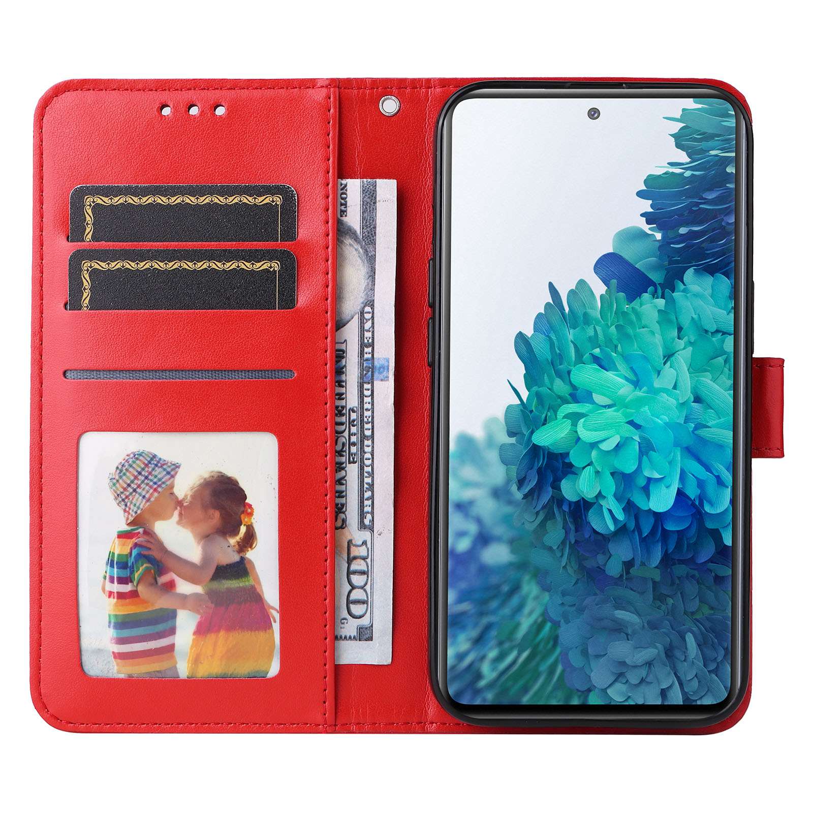 For Samsung Galaxy S20 FE / S20 FE 5G / S20 Lite Sunflower Imprinted PU Leather Case Stand Magnetic Clasp Wallet Phone Cover with Strap - Red