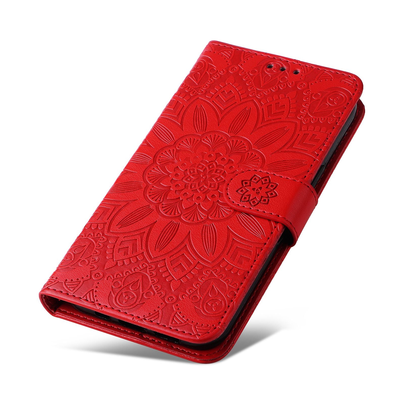 For Samsung Galaxy S20 FE / S20 FE 5G / S20 Lite Sunflower Imprinted PU Leather Case Stand Magnetic Clasp Wallet Phone Cover with Strap - Red