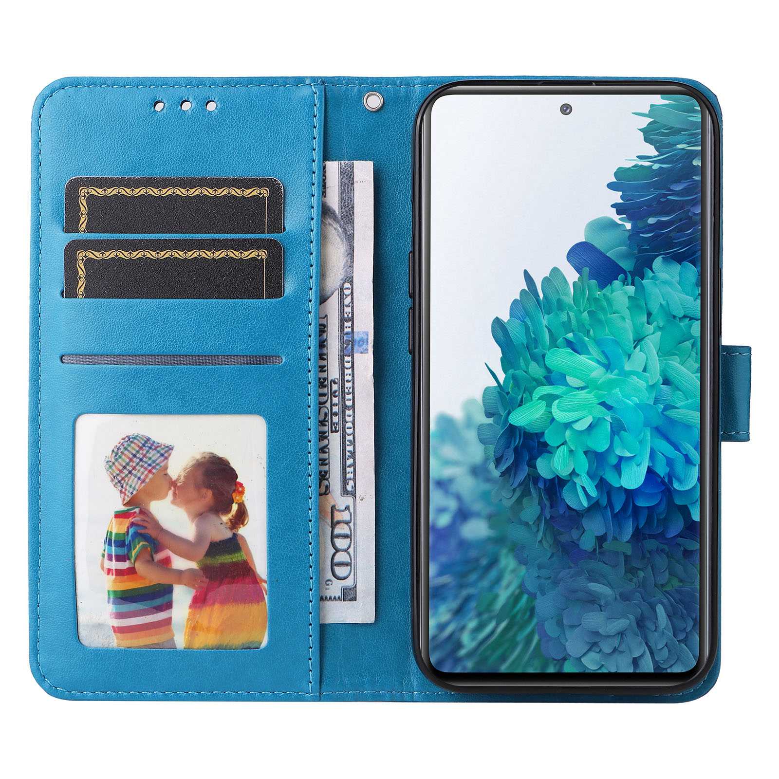 For Samsung Galaxy S20 FE / S20 FE 5G / S20 Lite Sunflower Imprinted PU Leather Case Stand Magnetic Clasp Wallet Phone Cover with Strap - Blue