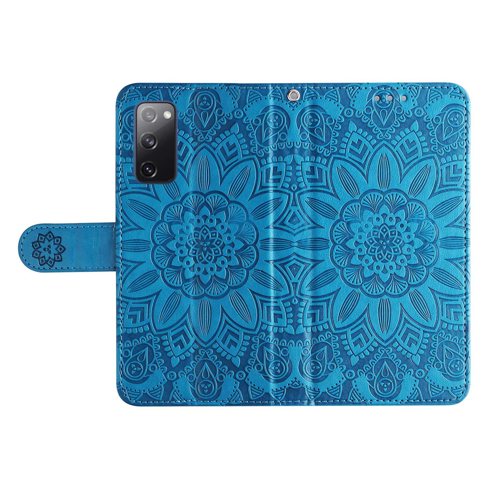 For Samsung Galaxy S20 FE / S20 FE 5G / S20 Lite Sunflower Imprinted PU Leather Case Stand Magnetic Clasp Wallet Phone Cover with Strap - Blue