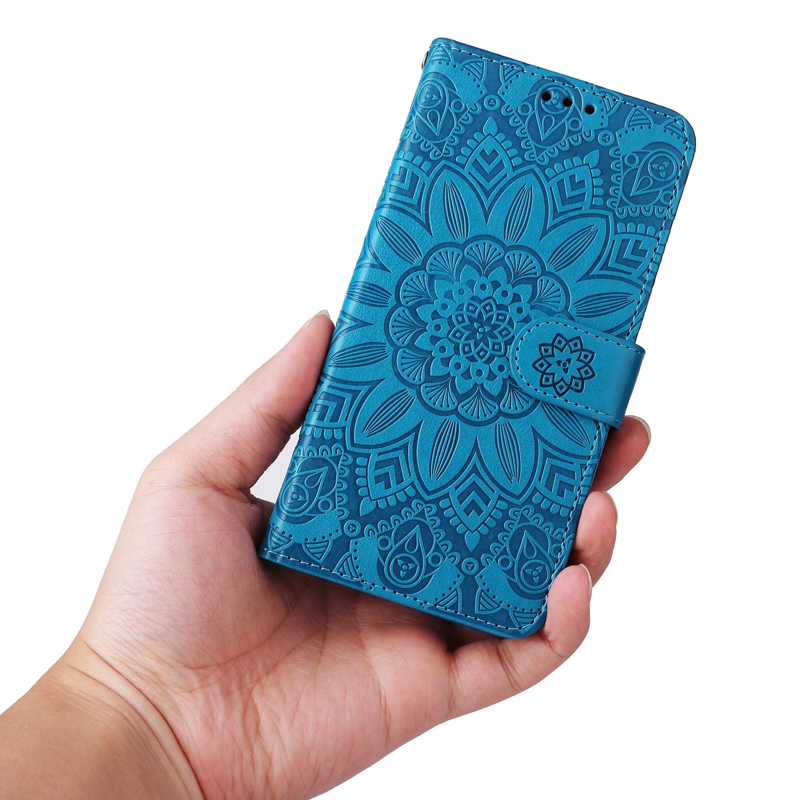 For Samsung Galaxy S20 FE / S20 FE 5G / S20 Lite Sunflower Imprinted PU Leather Case Stand Magnetic Clasp Wallet Phone Cover with Strap - Blue