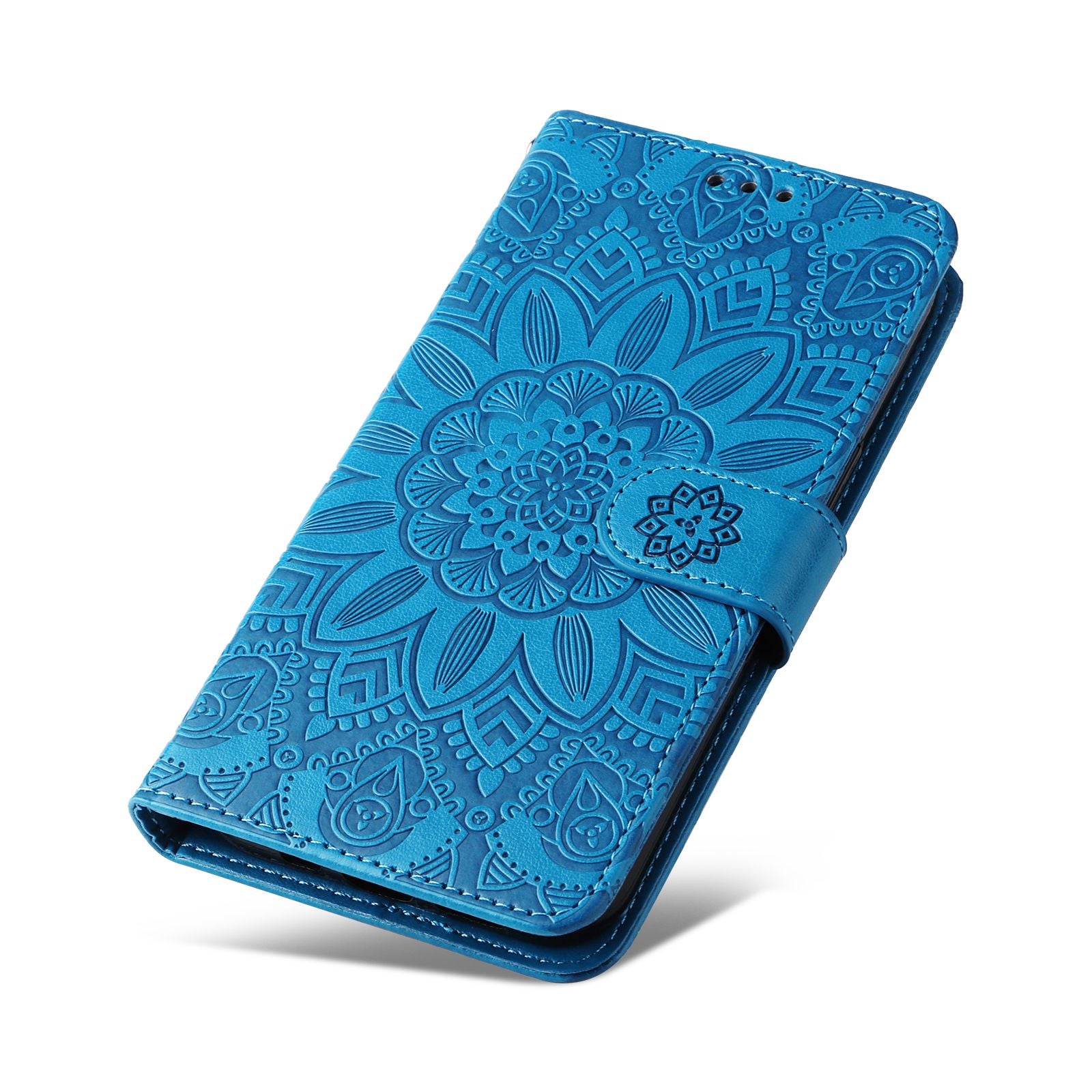 For Samsung Galaxy S20 FE / S20 FE 5G / S20 Lite Sunflower Imprinted PU Leather Case Stand Magnetic Clasp Wallet Phone Cover with Strap - Blue