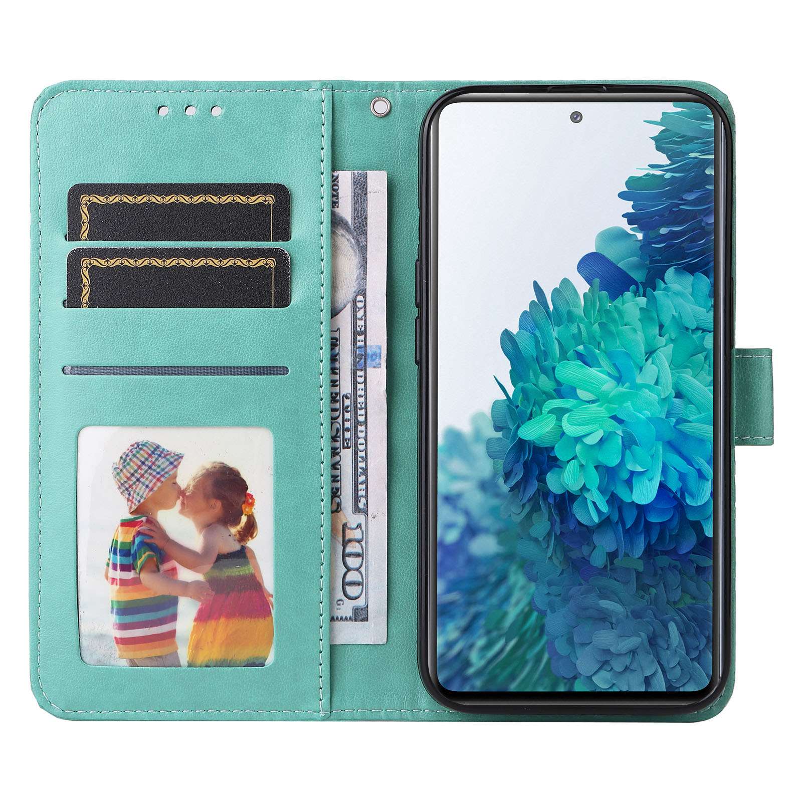 For Samsung Galaxy S20 FE / S20 FE 5G / S20 Lite Sunflower Imprinted PU Leather Case Stand Magnetic Clasp Wallet Phone Cover with Strap - Green