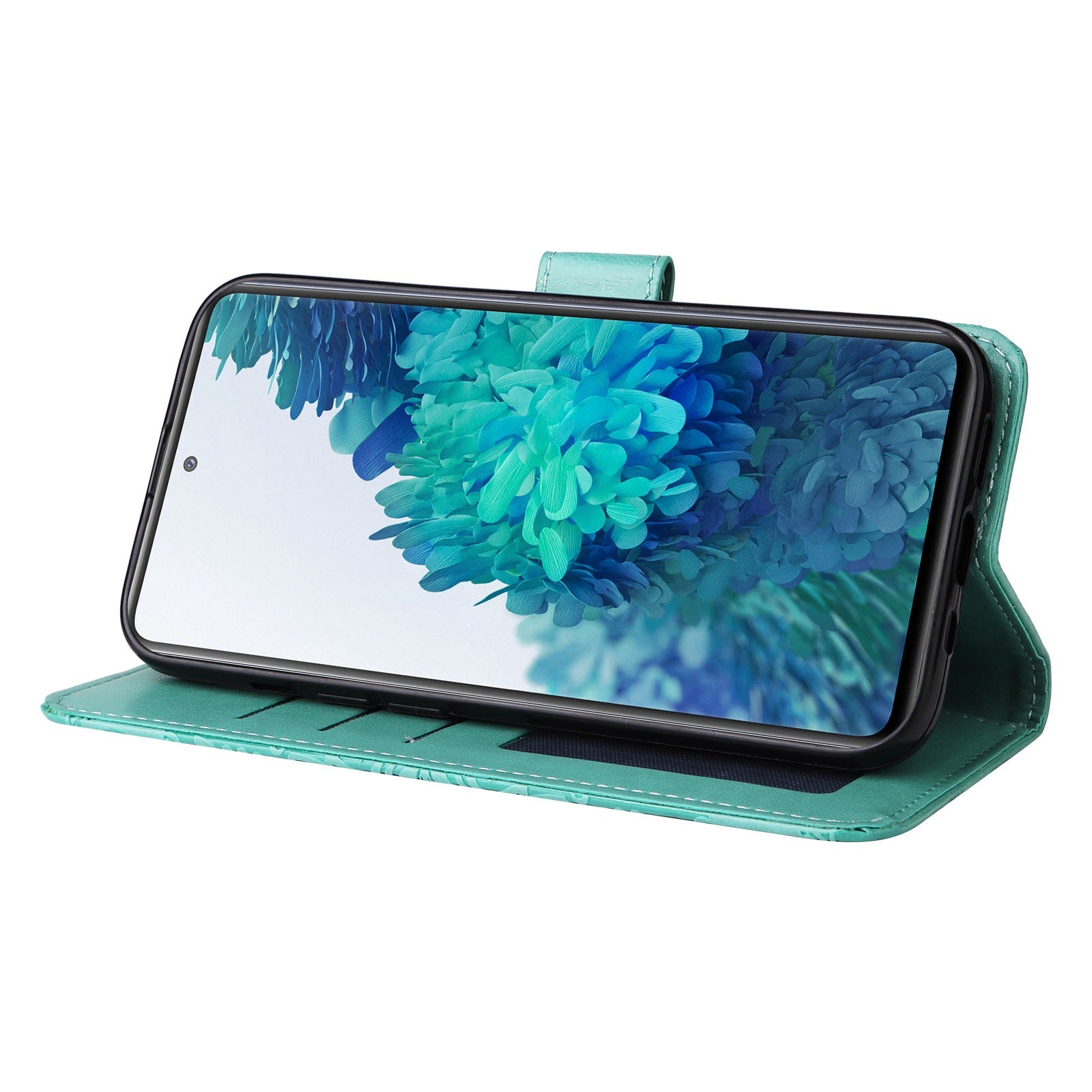 For Samsung Galaxy S20 FE / S20 FE 5G / S20 Lite Sunflower Imprinted PU Leather Case Stand Magnetic Clasp Wallet Phone Cover with Strap - Green