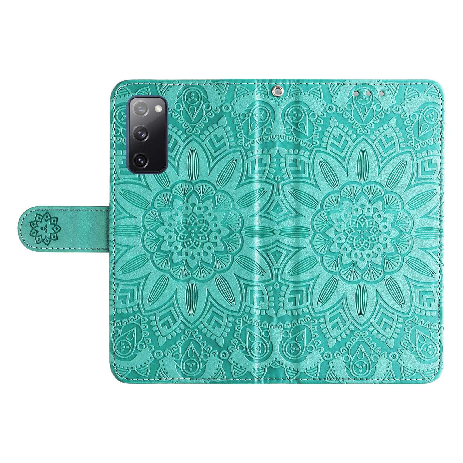 For Samsung Galaxy S20 FE / S20 FE 5G / S20 Lite Sunflower Imprinted PU Leather Case Stand Magnetic Clasp Wallet Phone Cover with Strap - Green