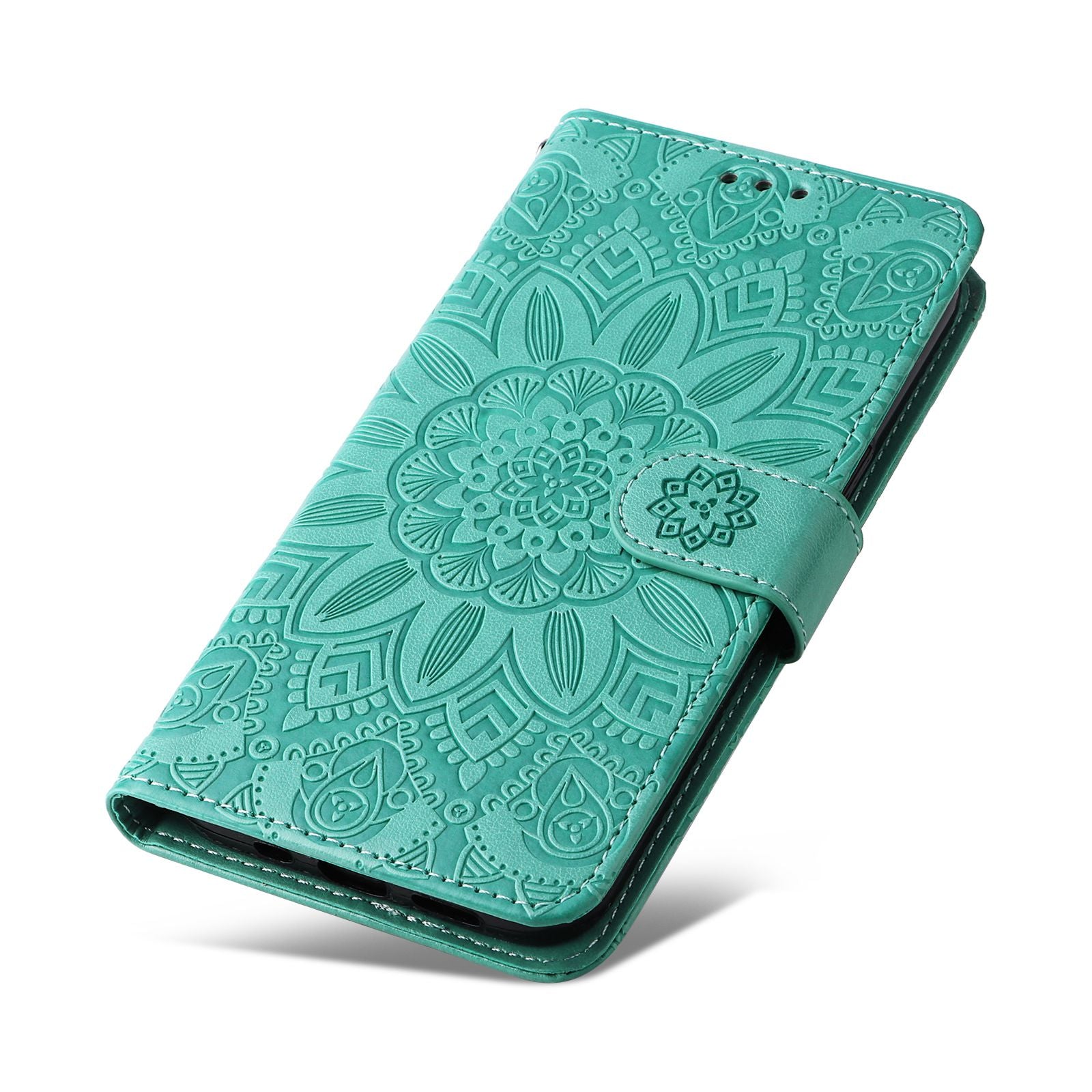 For Samsung Galaxy S20 FE / S20 FE 5G / S20 Lite Sunflower Imprinted PU Leather Case Stand Magnetic Clasp Wallet Phone Cover with Strap - Green