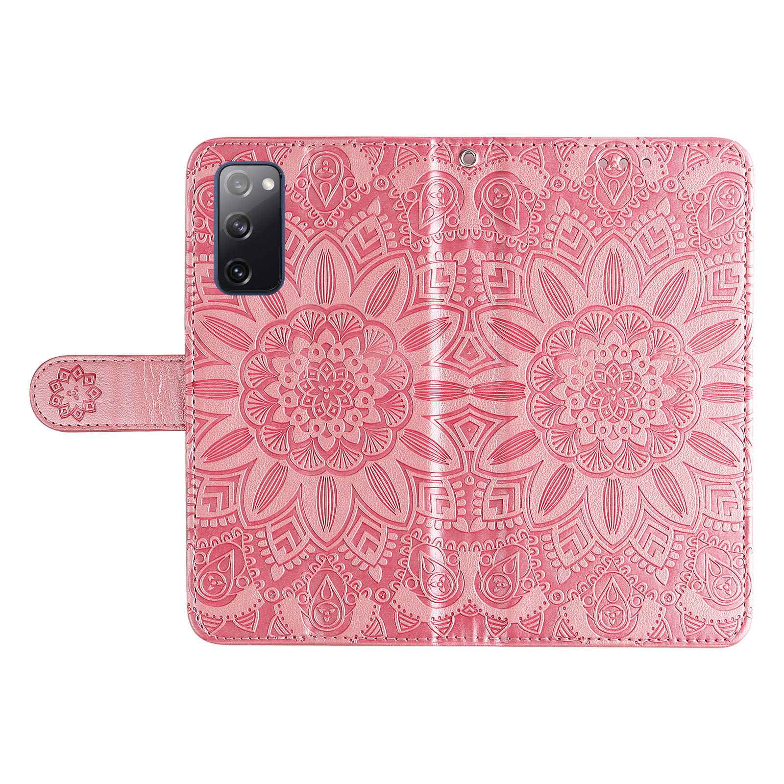 For Samsung Galaxy S20 FE / S20 FE 5G / S20 Lite Sunflower Imprinted PU Leather Case Stand Magnetic Clasp Wallet Phone Cover with Strap - Pink