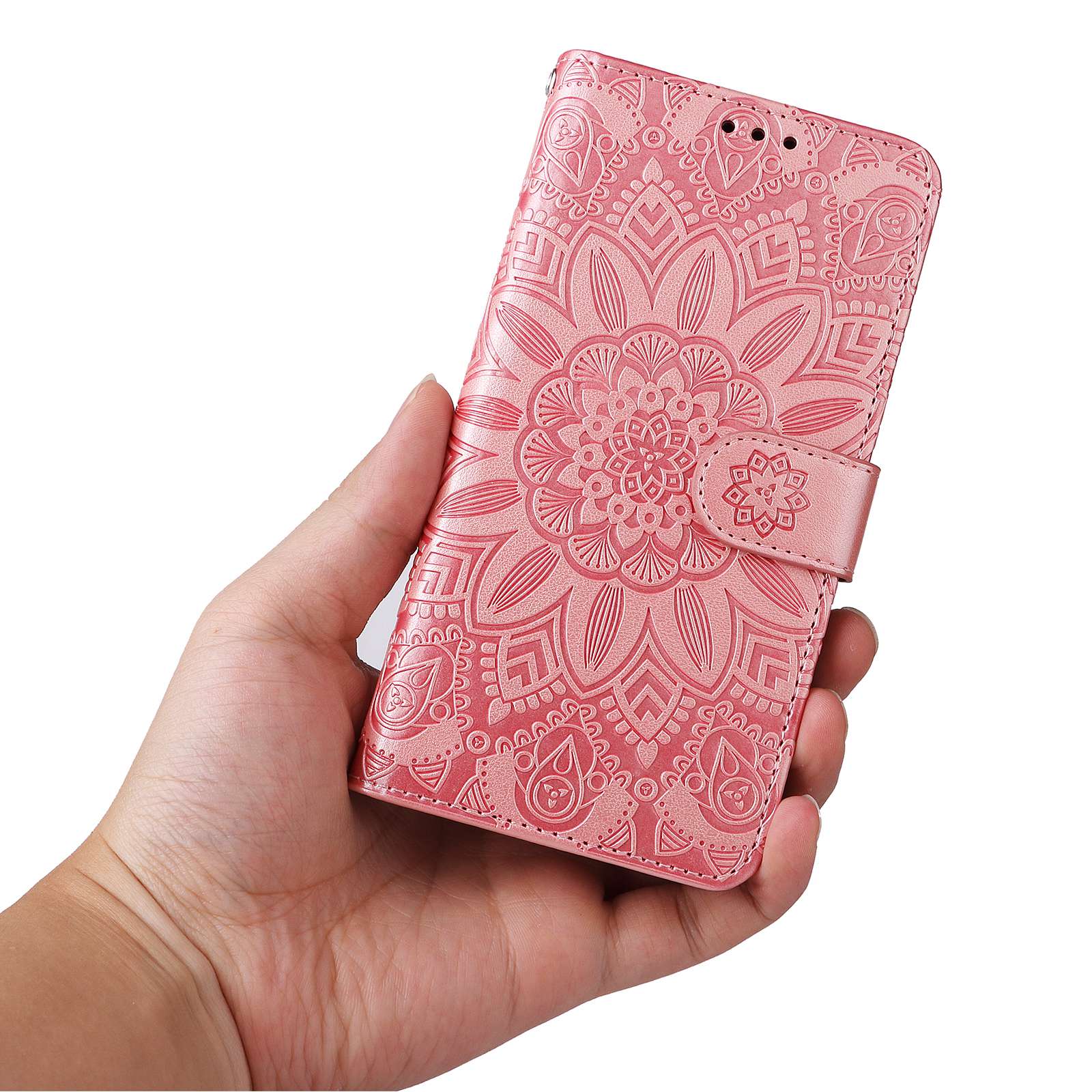 For Samsung Galaxy S20 FE / S20 FE 5G / S20 Lite Sunflower Imprinted PU Leather Case Stand Magnetic Clasp Wallet Phone Cover with Strap - Pink