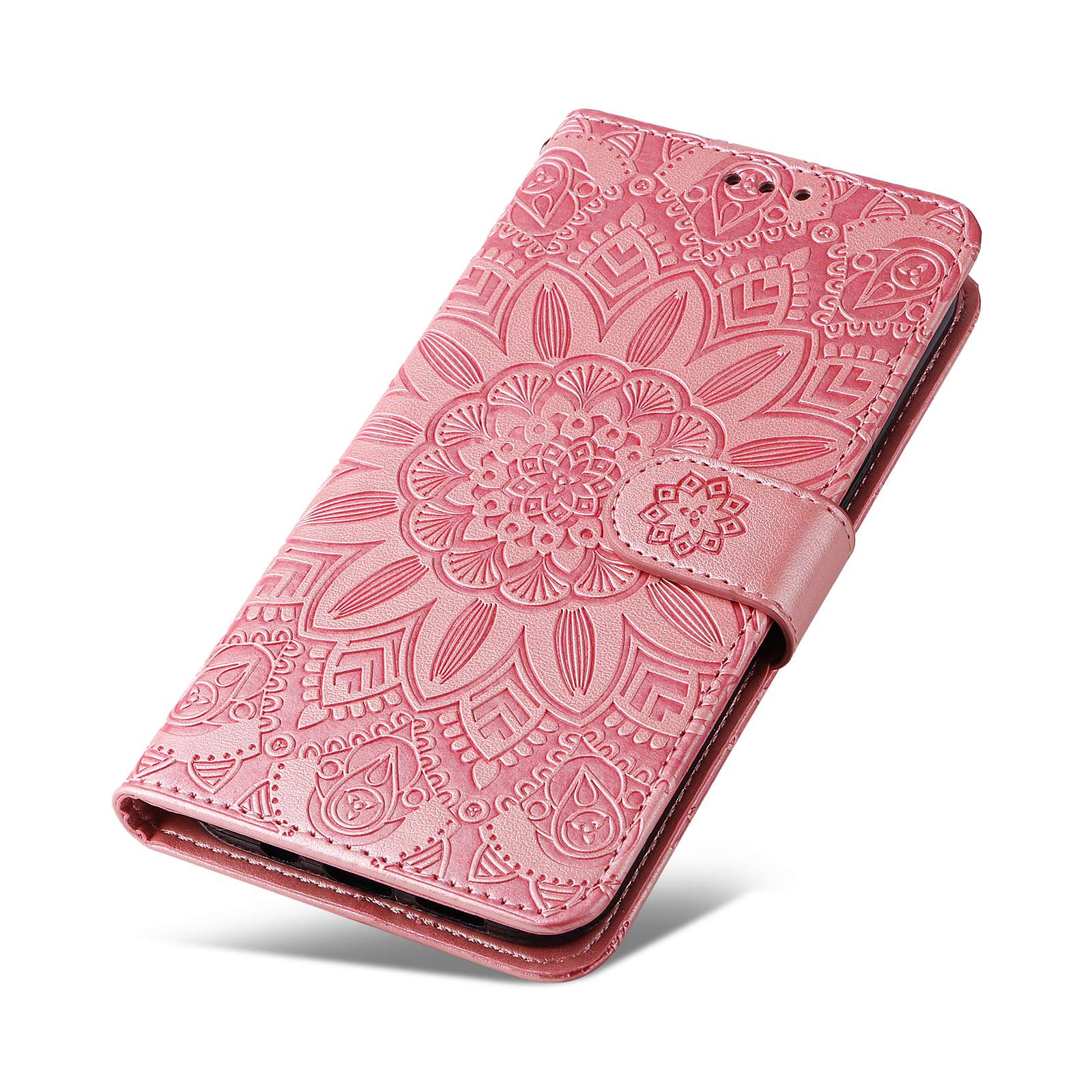 For Samsung Galaxy S20 FE / S20 FE 5G / S20 Lite Sunflower Imprinted PU Leather Case Stand Magnetic Clasp Wallet Phone Cover with Strap - Pink