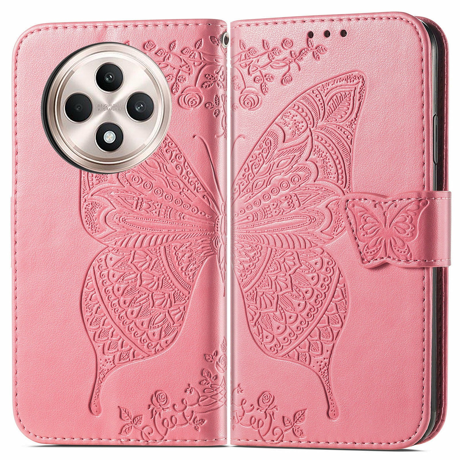 For Oppo F27 5G Case PU Leather Wallet Phone Cover Butterfly Pattern - Pink