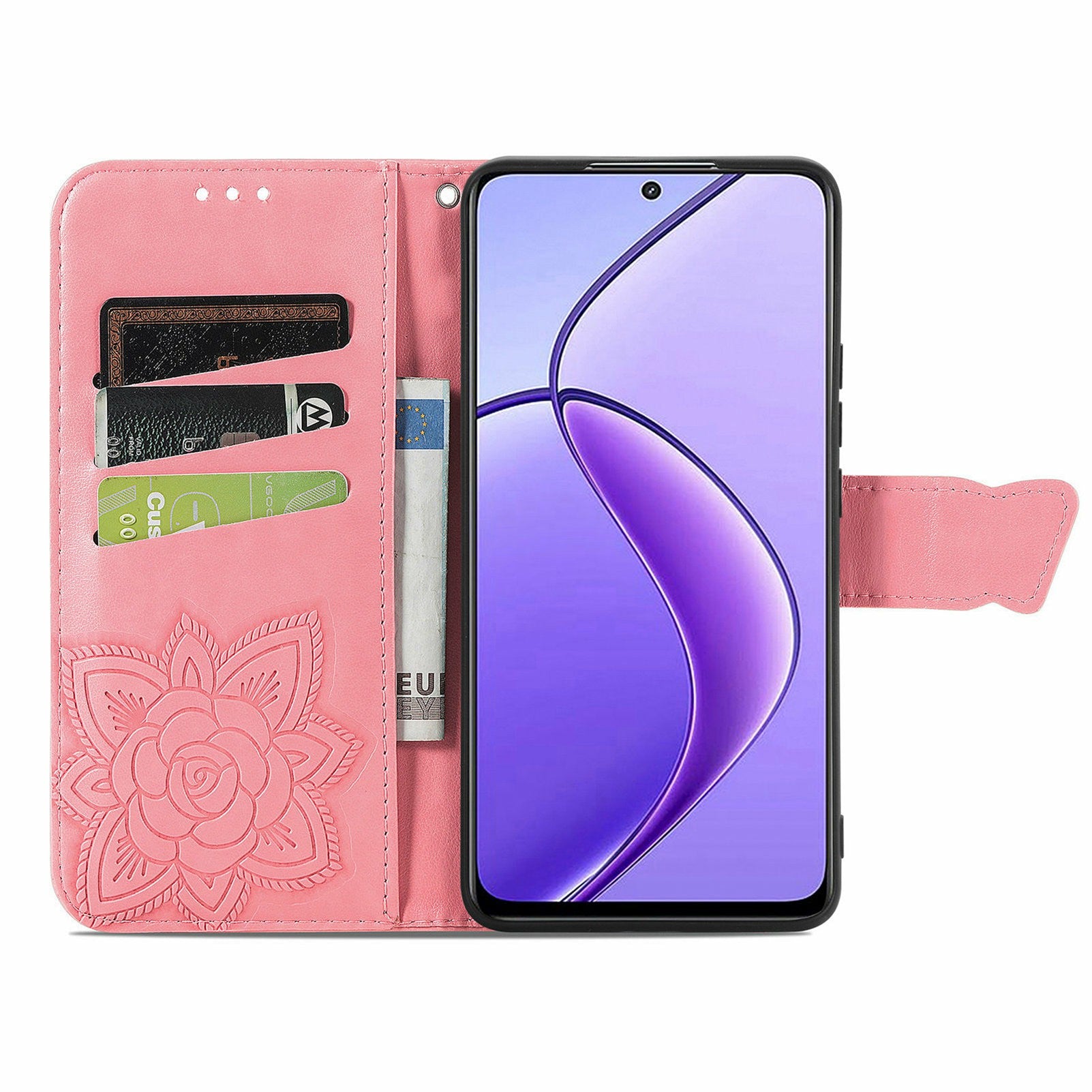 For Oppo F27 5G Case PU Leather Wallet Phone Cover Butterfly Pattern - Pink