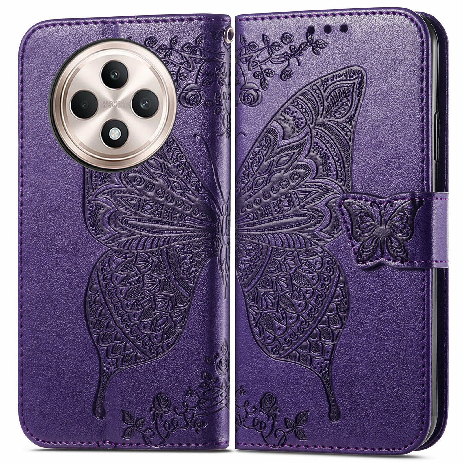 For Oppo F27 5G Case PU Leather Wallet Phone Cover Butterfly Pattern - Dark Purple