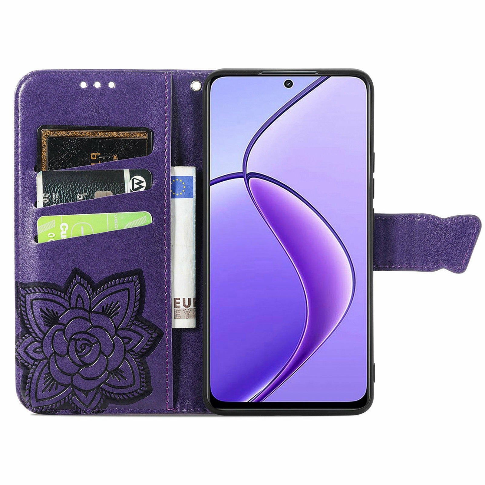 For Oppo F27 5G Case PU Leather Wallet Phone Cover Butterfly Pattern - Dark Purple