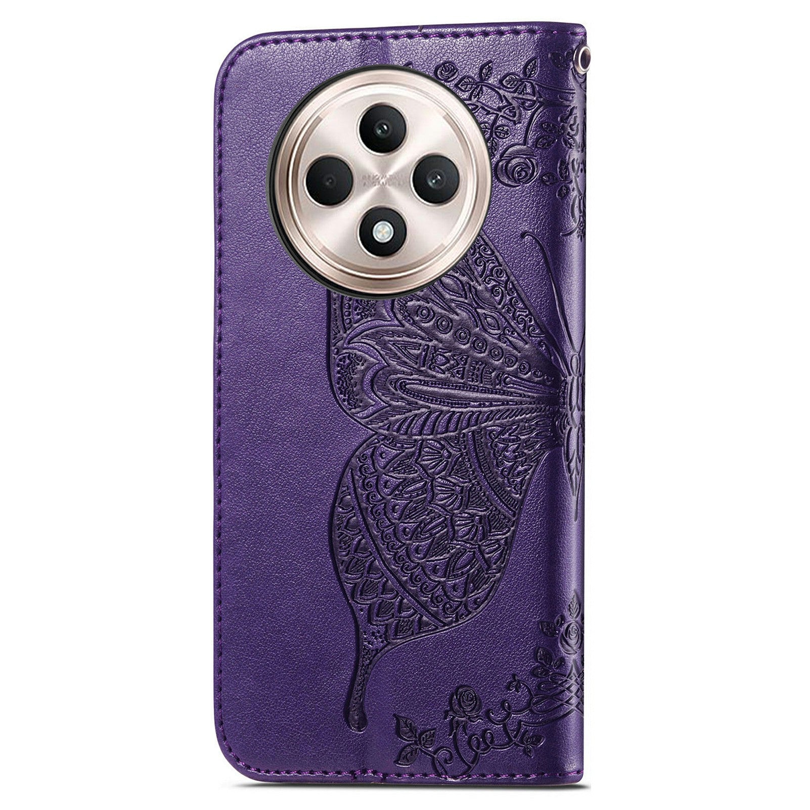 For Oppo F27 5G Case PU Leather Wallet Phone Cover Butterfly Pattern - Dark Purple