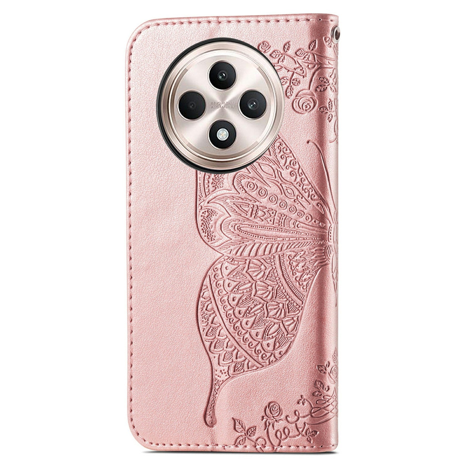 For Oppo F27 5G Case PU Leather Wallet Phone Cover Butterfly Pattern - Rose Gold