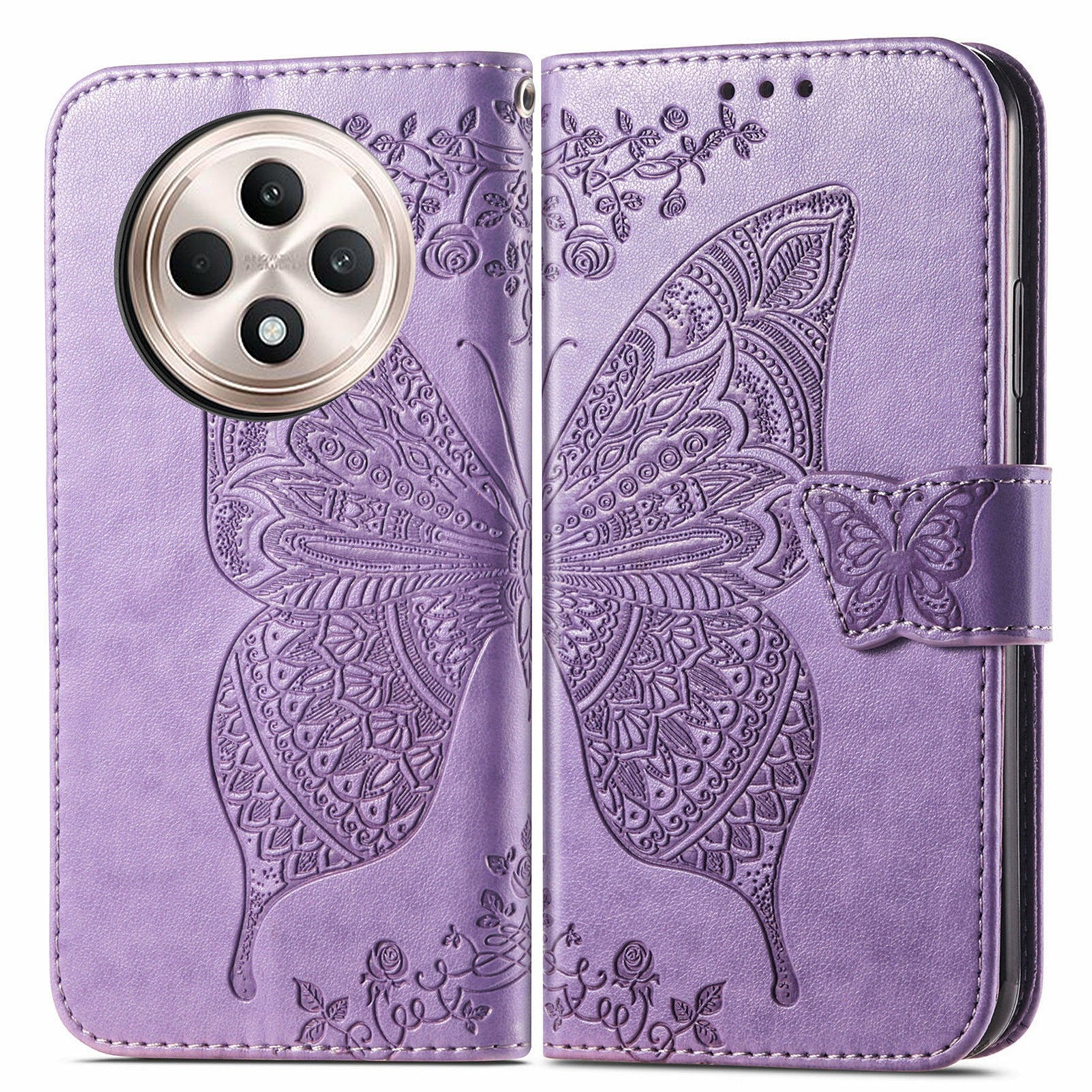 For Oppo F27 5G Case PU Leather Wallet Phone Cover Butterfly Pattern - Light Purple