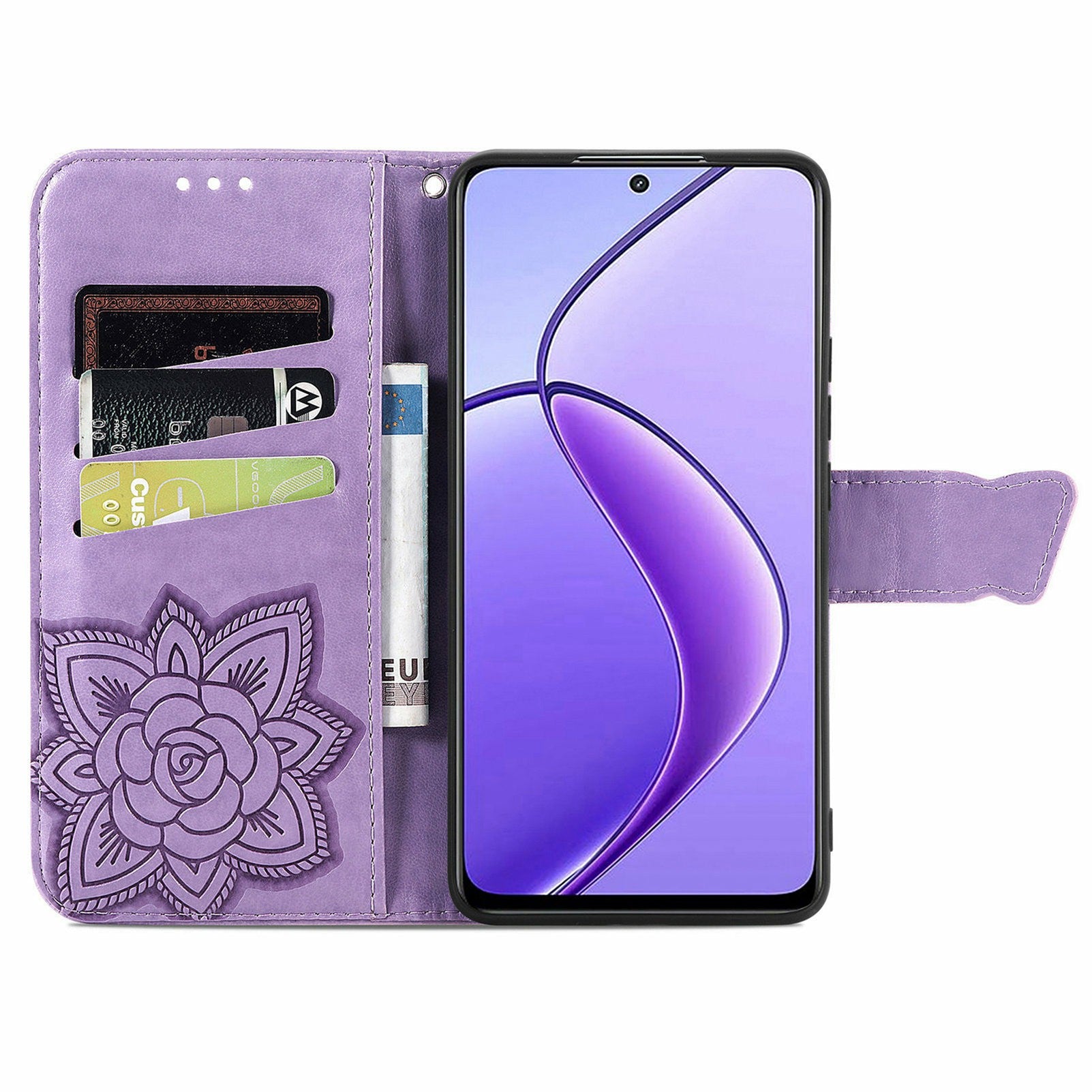 For Oppo F27 5G Case PU Leather Wallet Phone Cover Butterfly Pattern - Light Purple