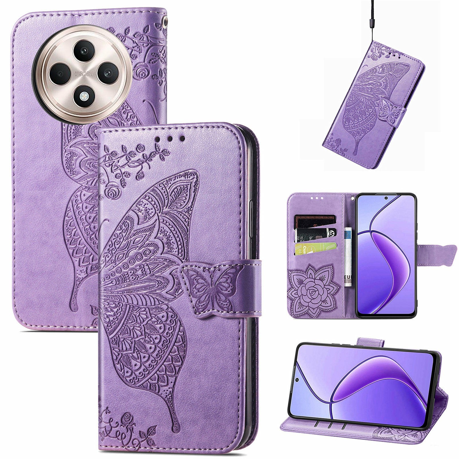 For Oppo F27 5G Case PU Leather Wallet Phone Cover Butterfly Pattern - Light Purple