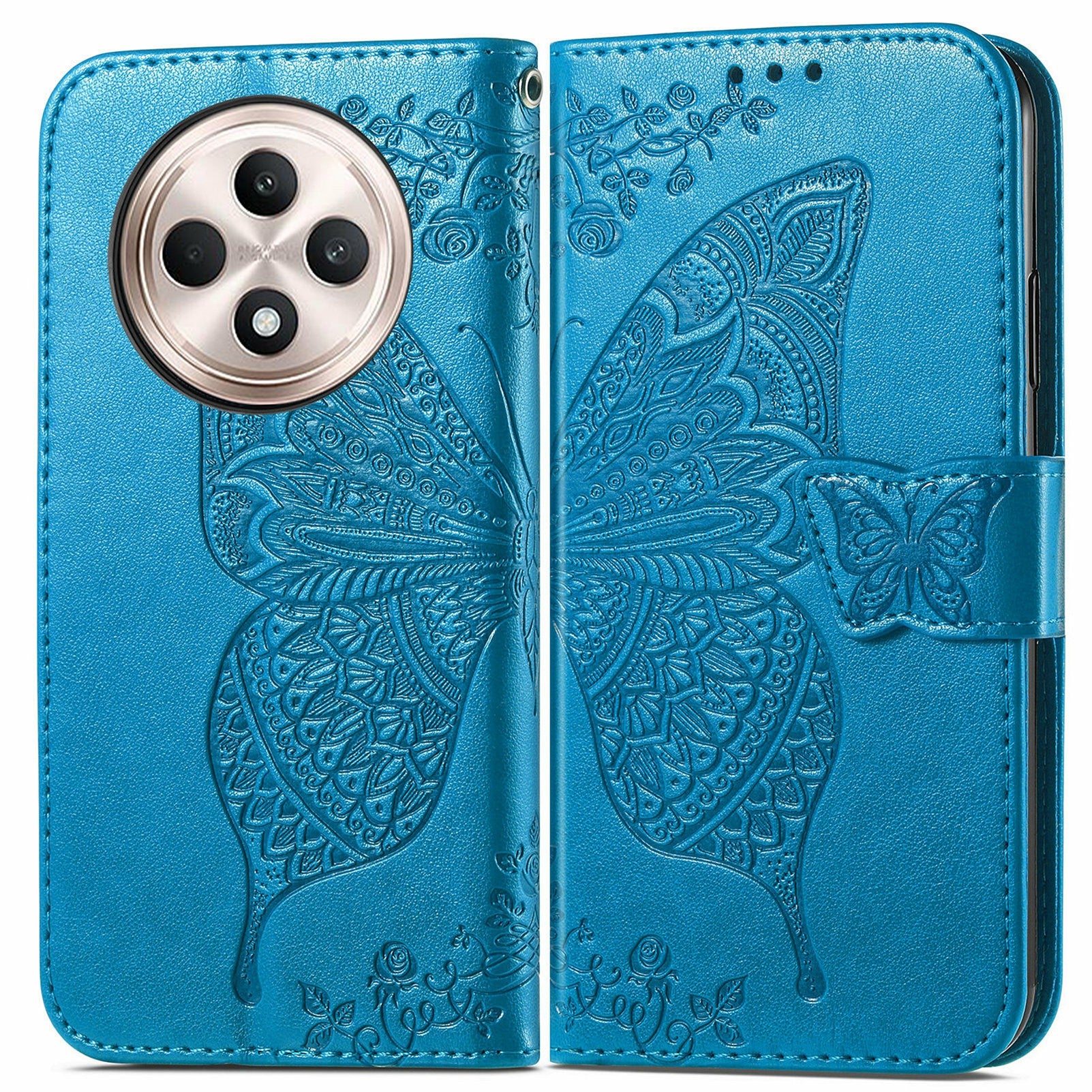 For Oppo F27 5G Case PU Leather Wallet Phone Cover Butterfly Pattern - Blue