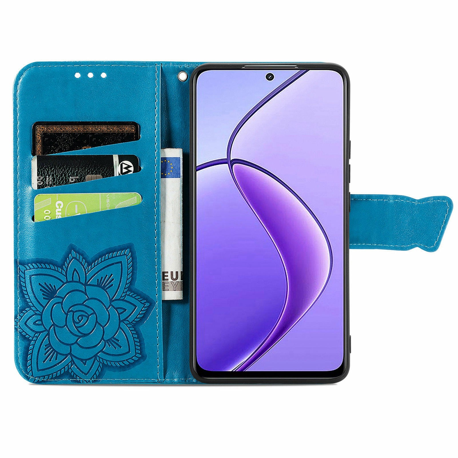 For Oppo F27 5G Case PU Leather Wallet Phone Cover Butterfly Pattern - Blue