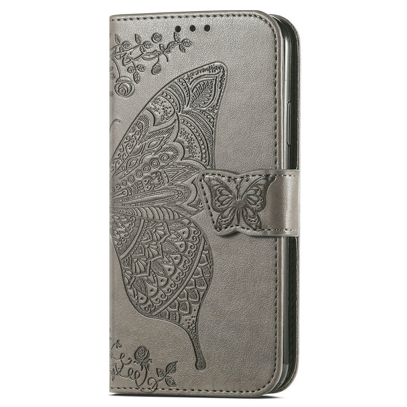 For Oppo F27 5G Case PU Leather Wallet Phone Cover Butterfly Pattern - Grey