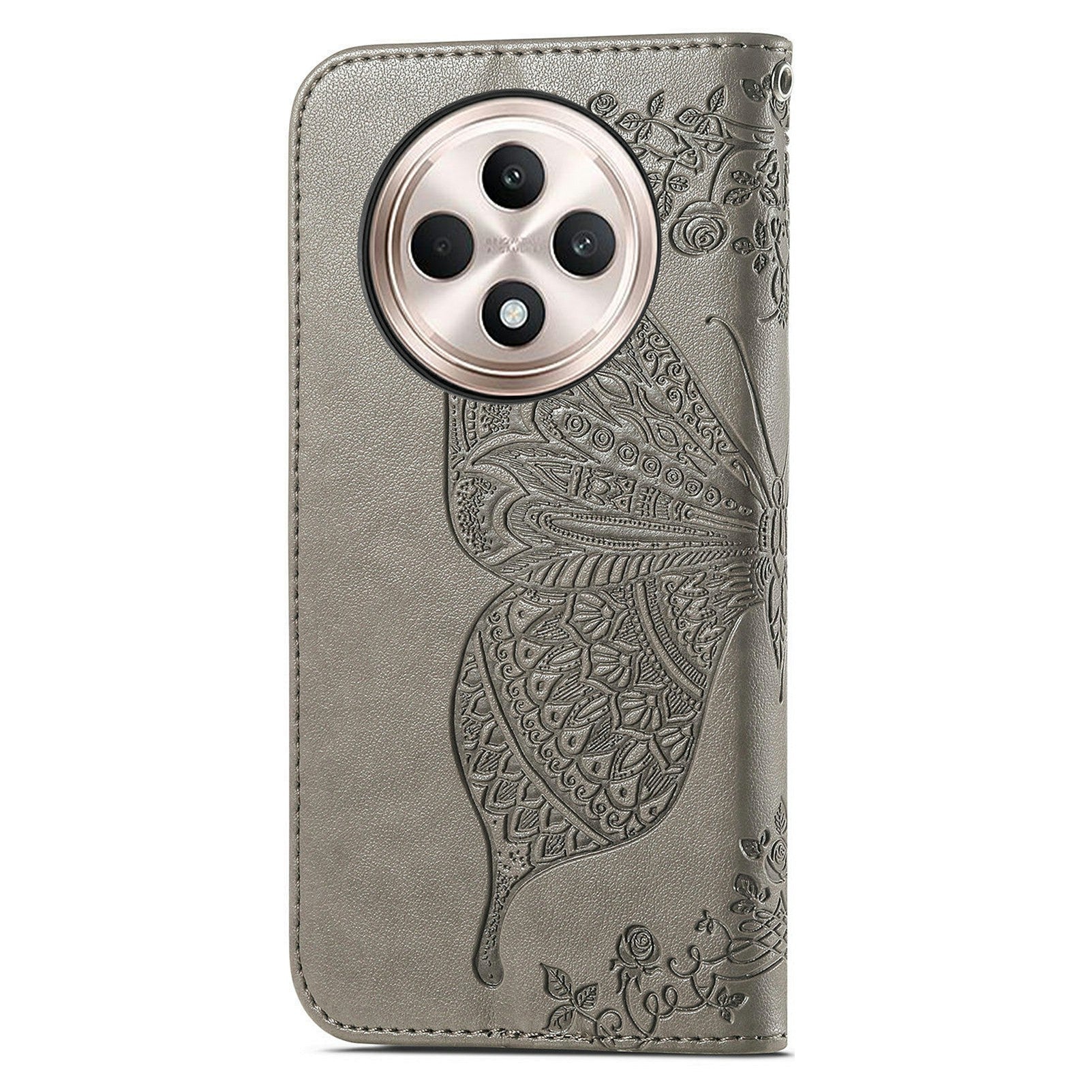 For Oppo F27 5G Case PU Leather Wallet Phone Cover Butterfly Pattern - Grey