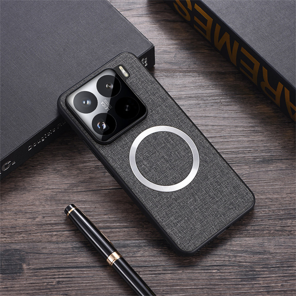 For Xiaomi 15 Case Drop-Proof TPU+Cloth Back Phone Cover Compatible with MagSafe - Grey