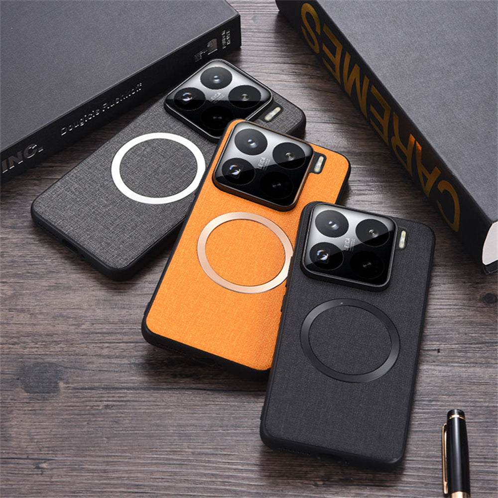 For Xiaomi 15 Case Drop-Proof TPU+Cloth Back Phone Cover Compatible with MagSafe - Grey