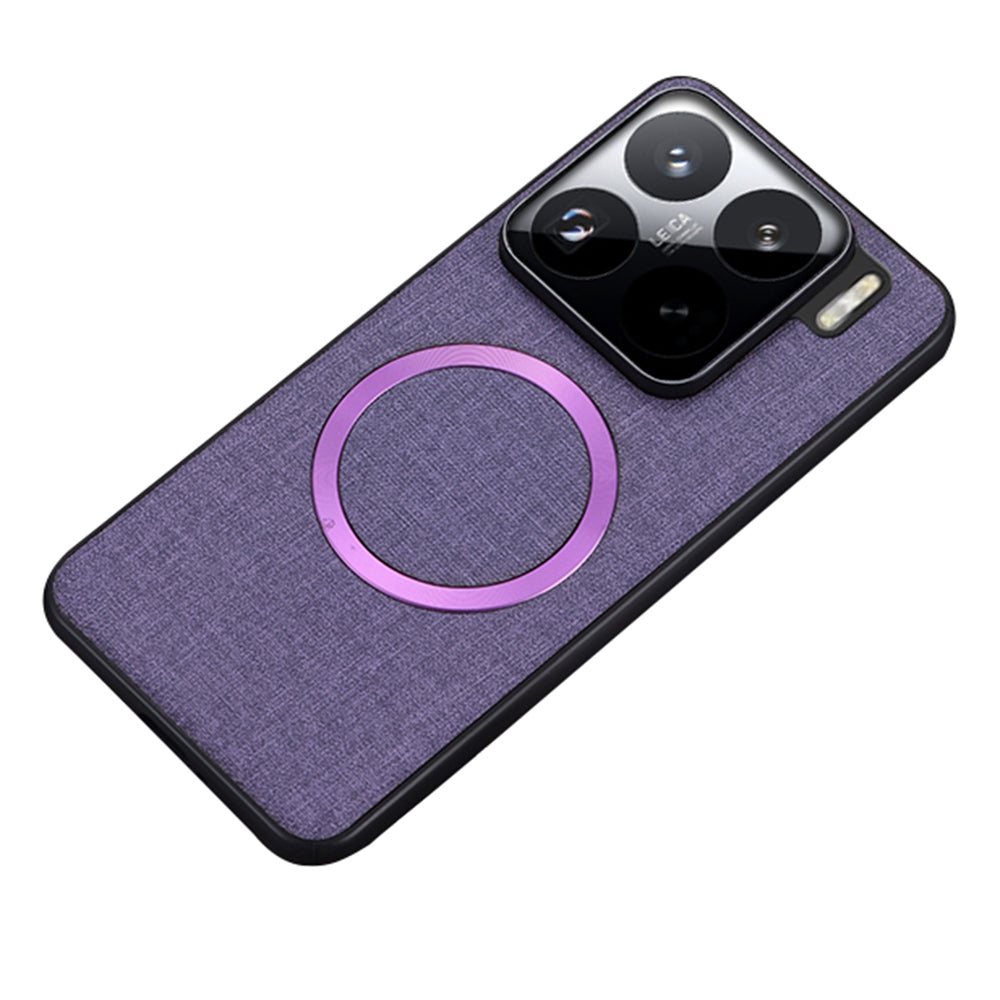 For Xiaomi 15 Case Drop-Proof TPU+Cloth Back Phone Cover Compatible with MagSafe - Purple