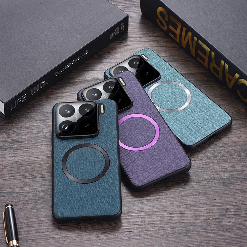 For Xiaomi 15 Case Drop-Proof TPU+Cloth Back Phone Cover Compatible with MagSafe - Purple