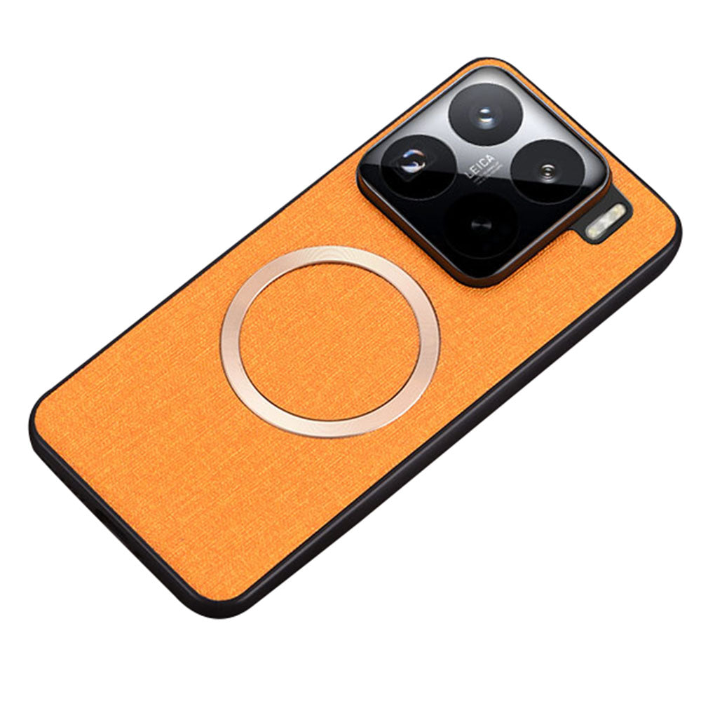 For Xiaomi 15 Case Drop-Proof TPU+Cloth Back Phone Cover Compatible with MagSafe - Orange