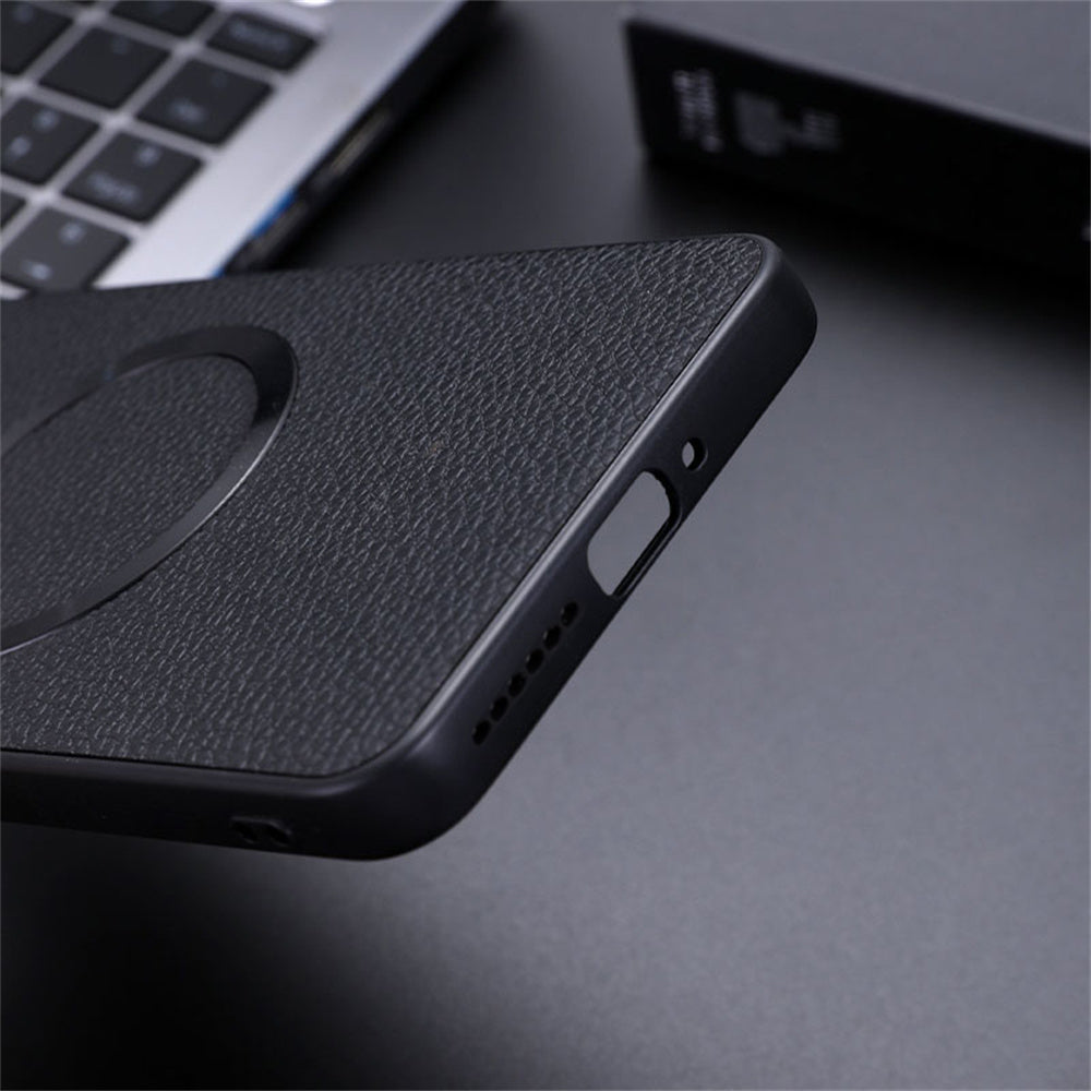 For Xiaomi 15 Case Compatible with MagSafe Litchi Texture PU Leather+TPU Phone Cover - Black