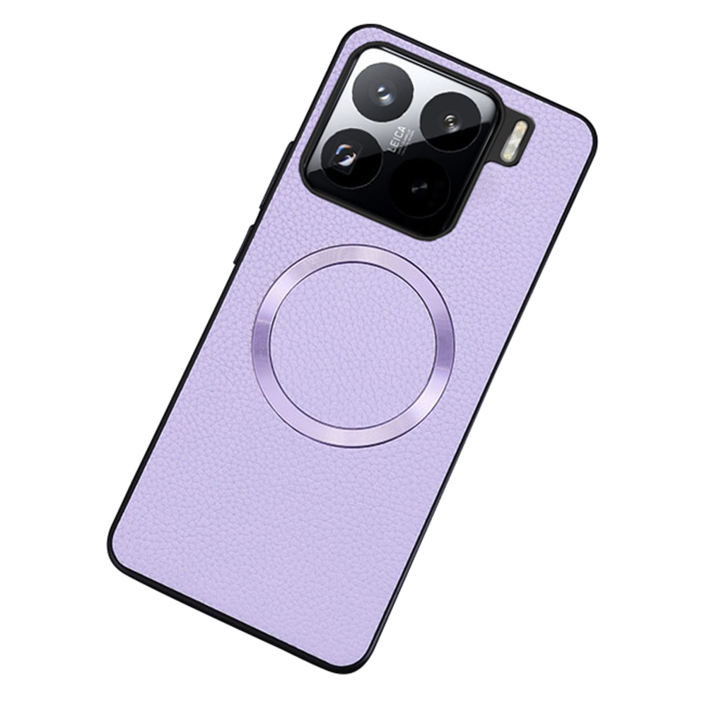 For Xiaomi 15 Case Compatible with MagSafe Litchi Texture PU Leather+TPU Phone Cover - Purple