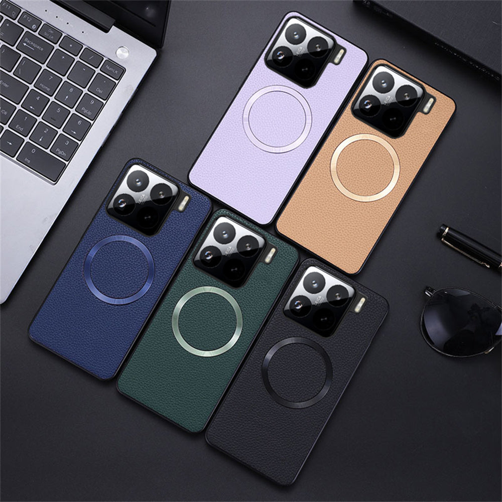 For Xiaomi 15 Case Compatible with MagSafe Litchi Texture PU Leather+TPU Phone Cover - Gold