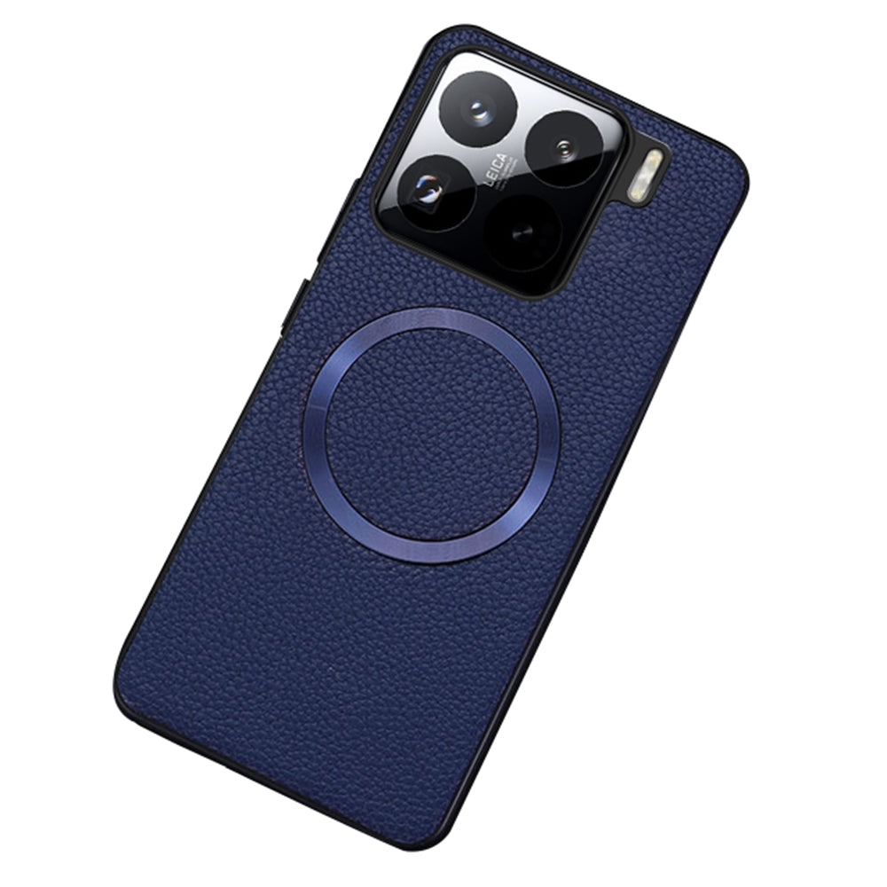 For Xiaomi 15 Case Compatible with MagSafe Litchi Texture PU Leather+TPU Phone Cover - Blue